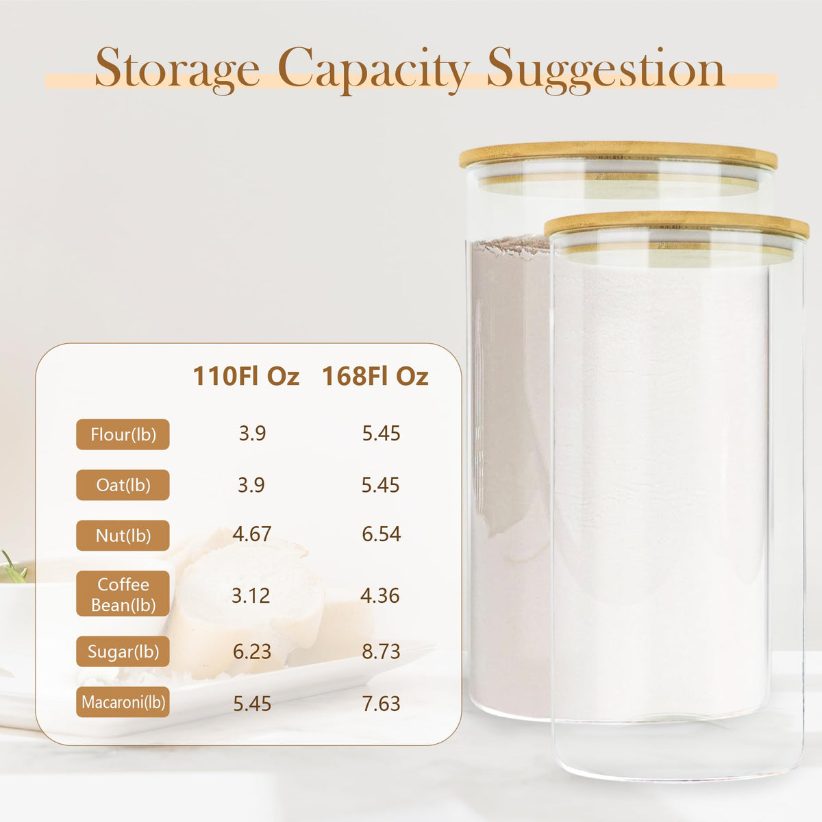 Large Glass Cereal Containers Storage with Airtight Bamboo Lids