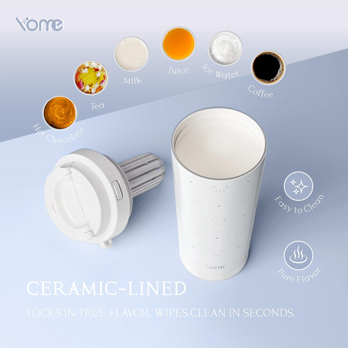 17oz Serene Cat Grey Ceramic Lined Insulated Coffee Mug with Infuser for Women