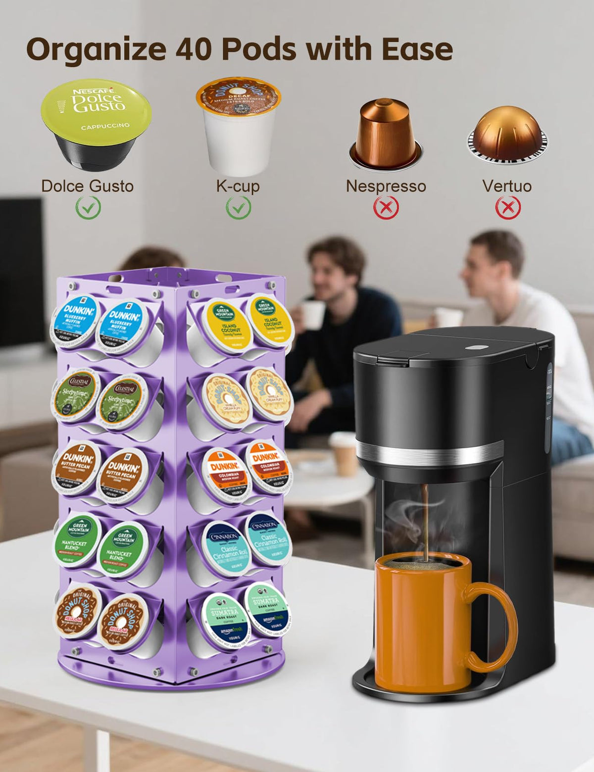 K Cup Holder 360° Rotating Aluminum 40 Pods