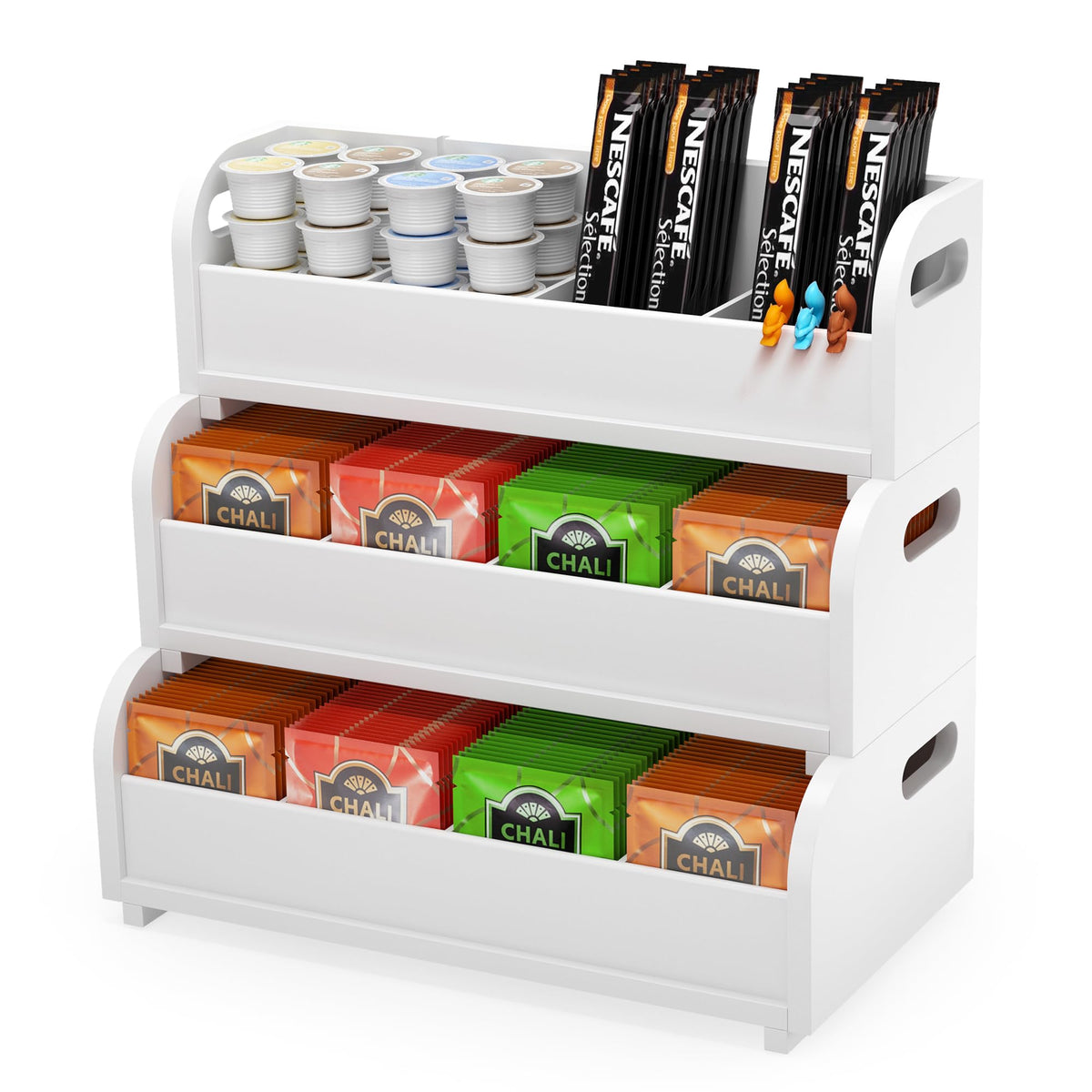 3 Tier Bamboo Tea Box Rack with Removable Dividers