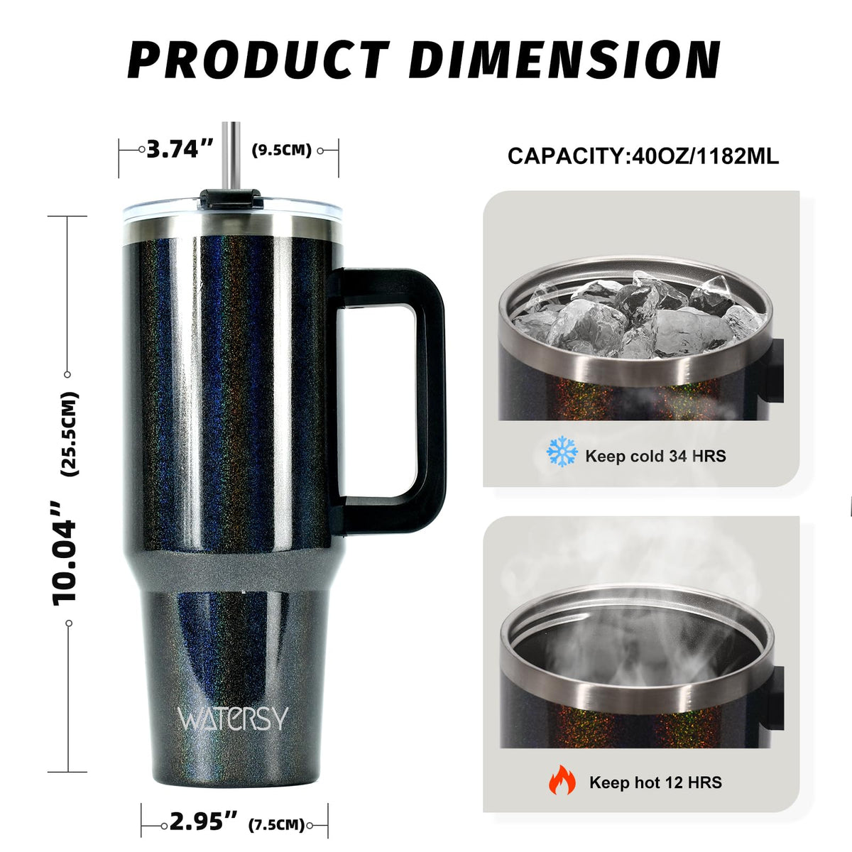 40 oz Shiny Tumbler with Handle and Straw