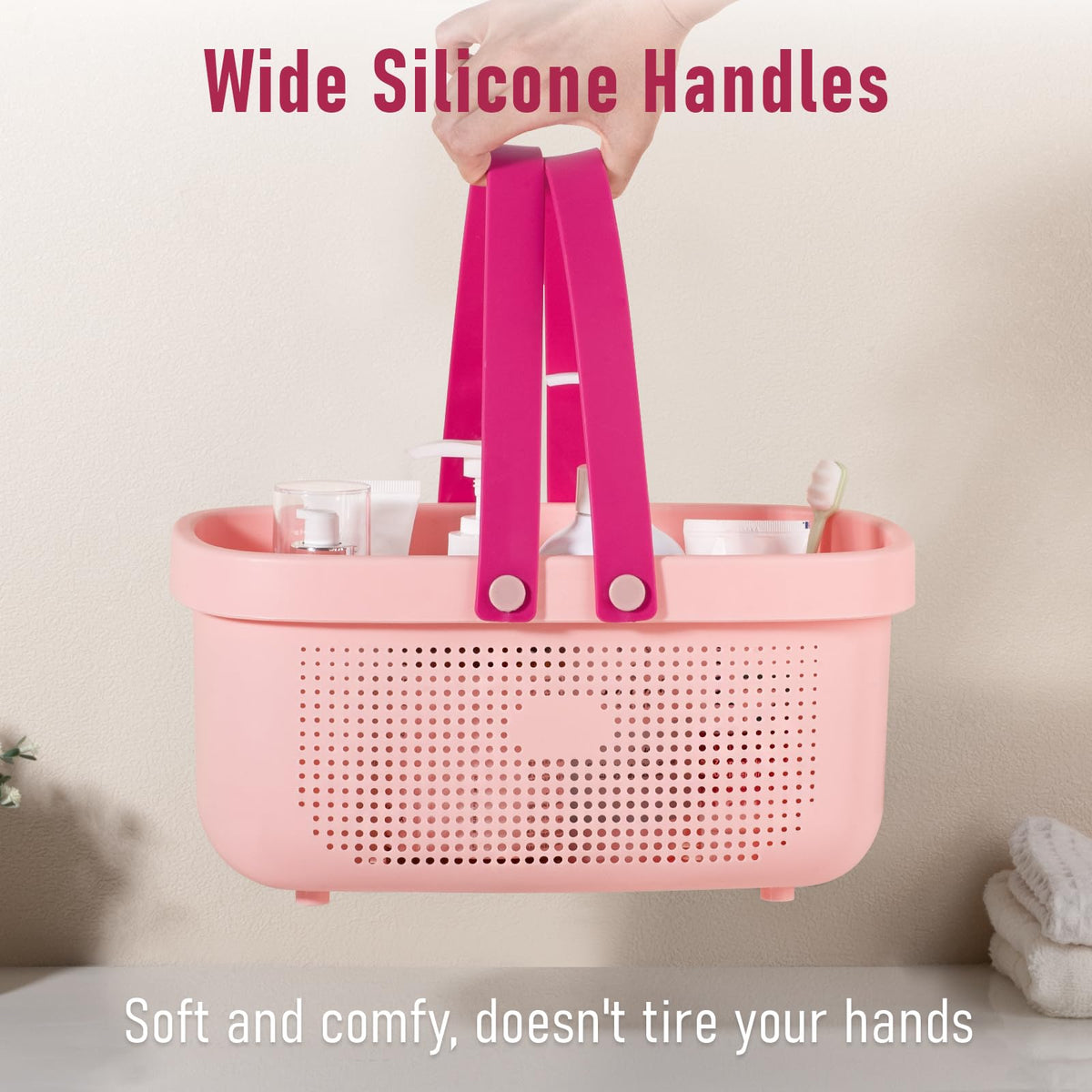 Portable Shower Caddy Basket with Handles Plastic Storage Basket Light Pink