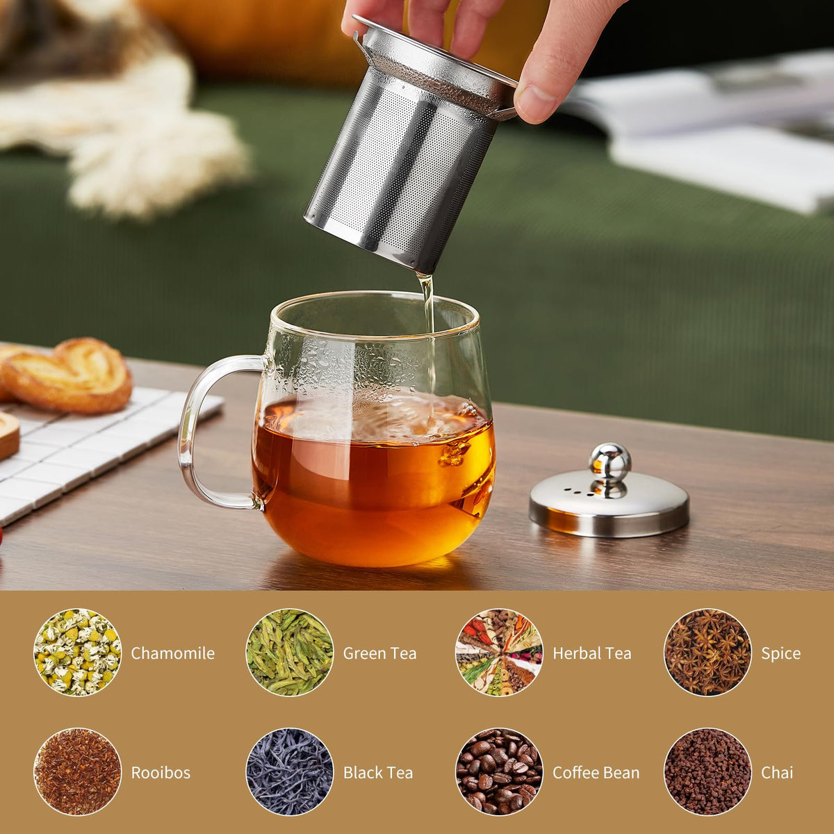 Glass Tea Cup with Infuser and Lid