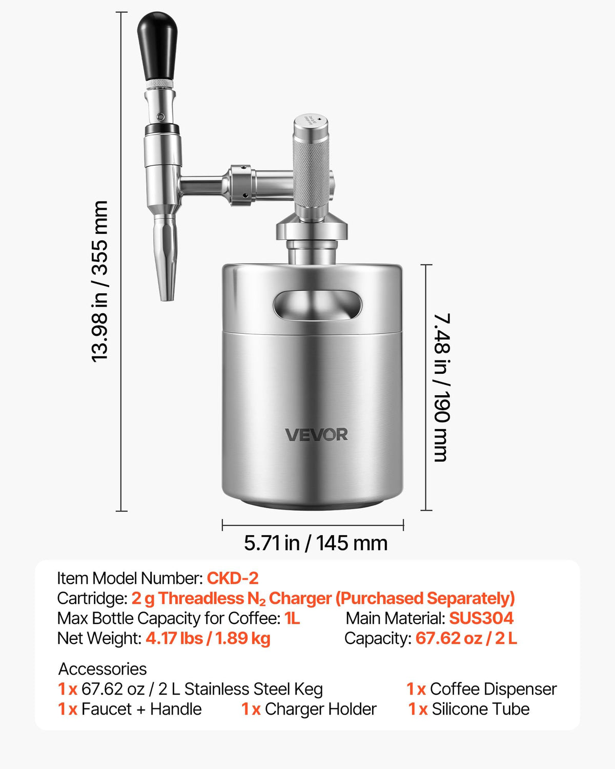 Nitro Cold Brew Coffee Maker 68 oz Nitrogen Dispenser System