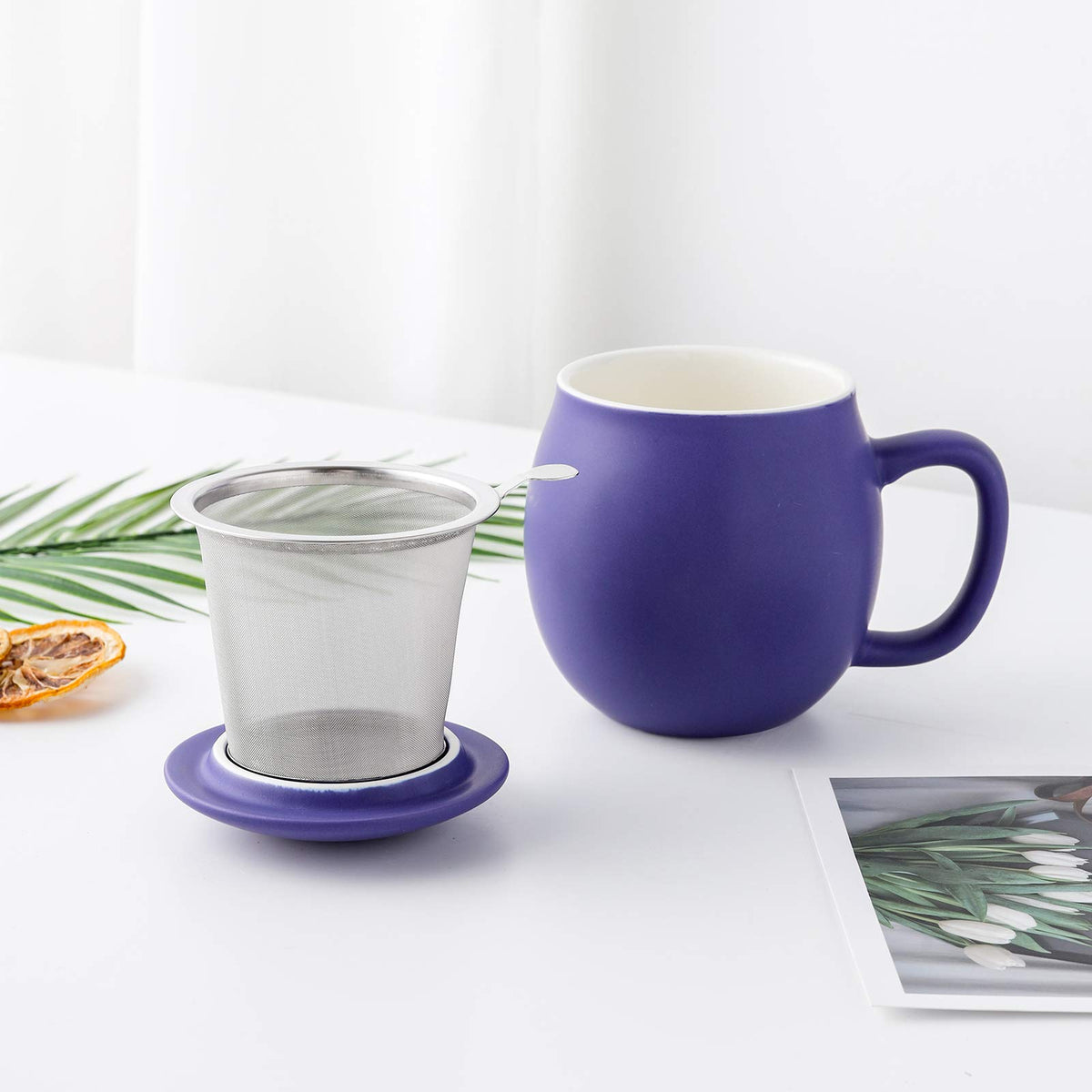 12 OZ Matte Deep Purple Ceramics Teacup with Infuser and Lid