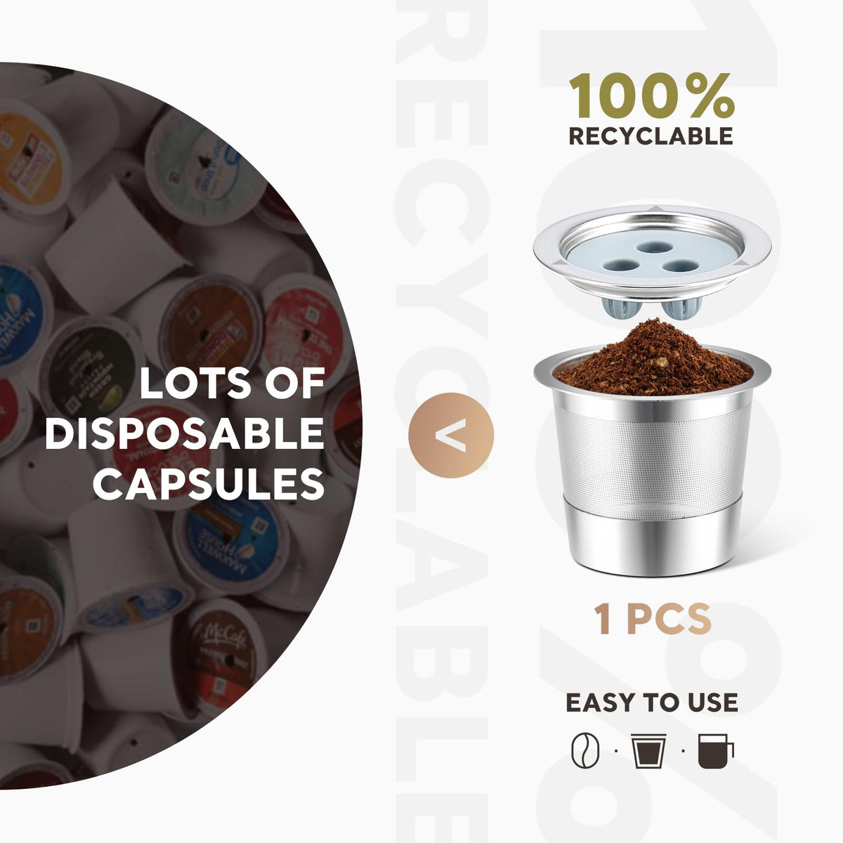 2 Pack K Cups Reusable Coffee Pods for Ninja Dual Brew Coffee Maker Permanent K Cups Filters Compatible with Ninja CFP201 CFP301 Dual Brew Pro Machine Stainless Steel cup Body+Plastic Cup Lid (2 Count)