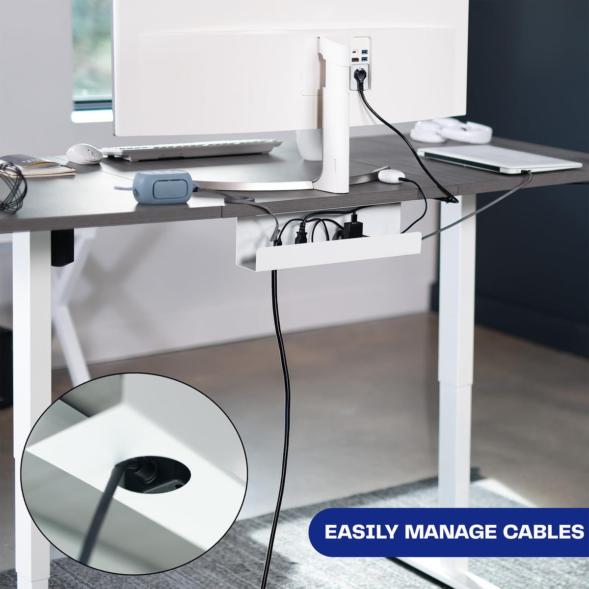 White 17 inch Under Desk Cable Management Tray