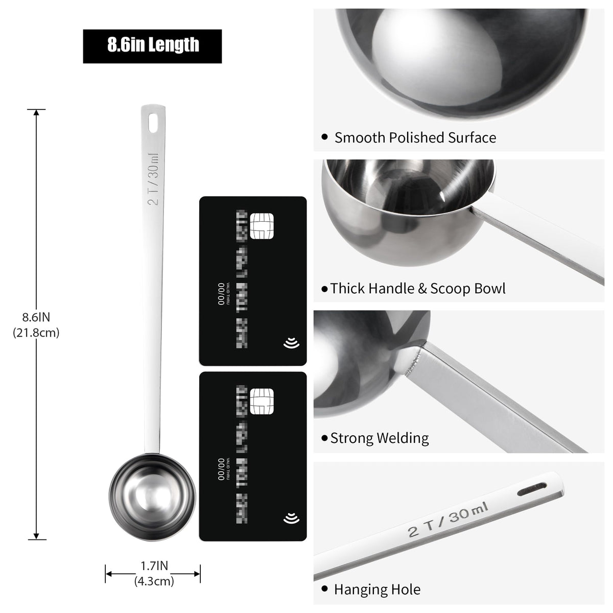 Metal 6.9in Long Handle Coffee Scoop for Ground Coffee