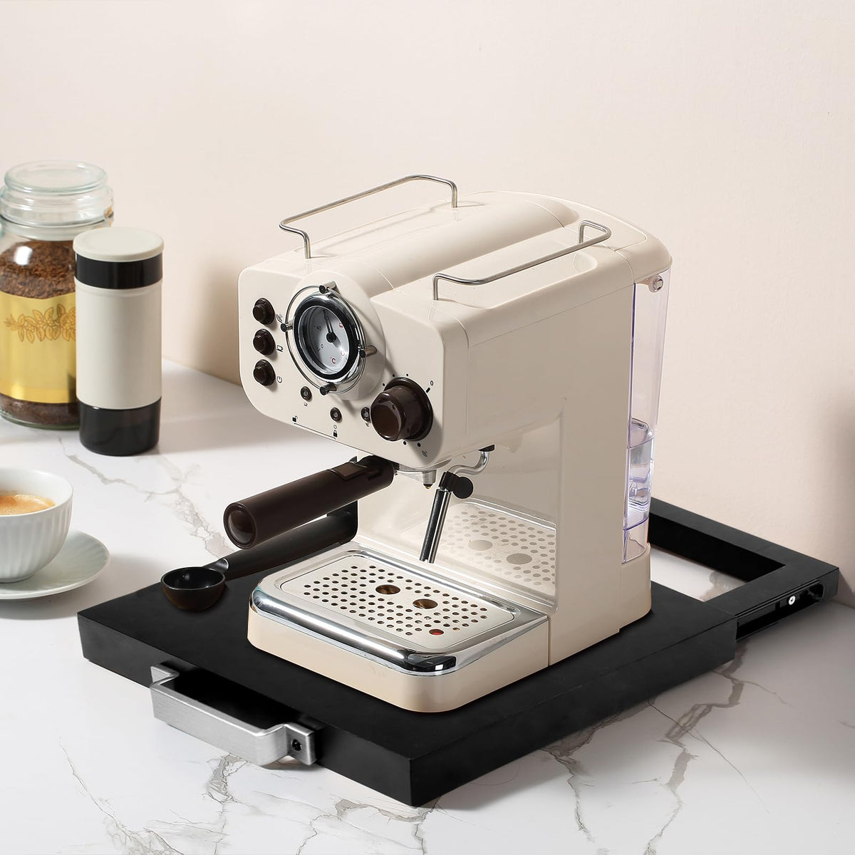 Natural Acacia Black Sliding Tray for Coffee Machine