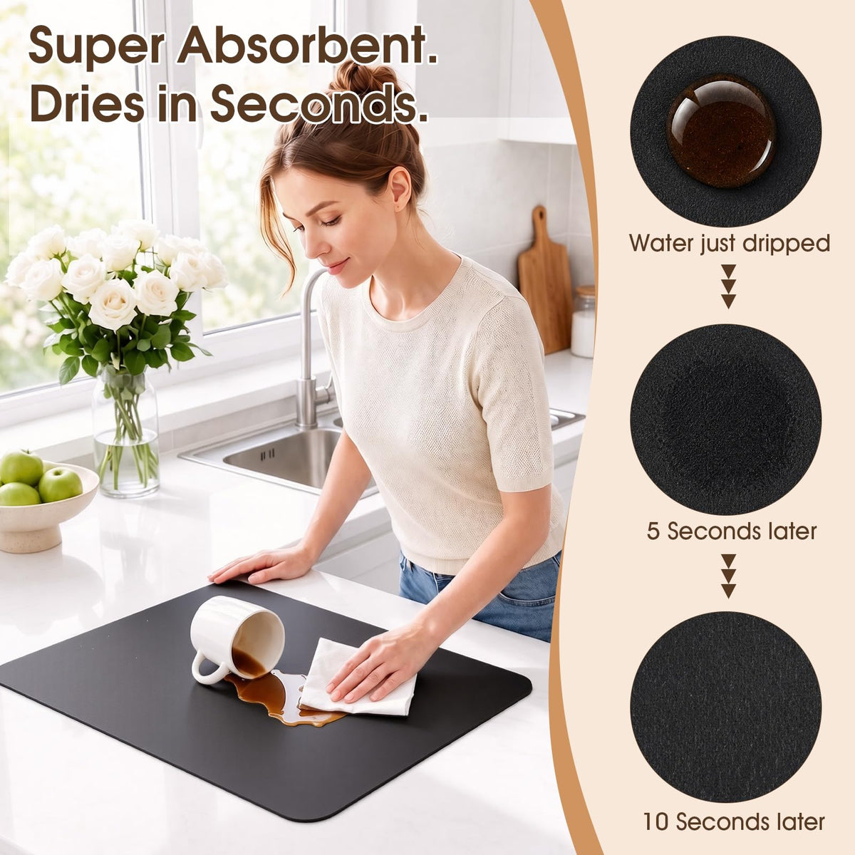 Coffee Mat Super Absorbent Dish Drying Mat Coffee Bar Mat 12"x 19"