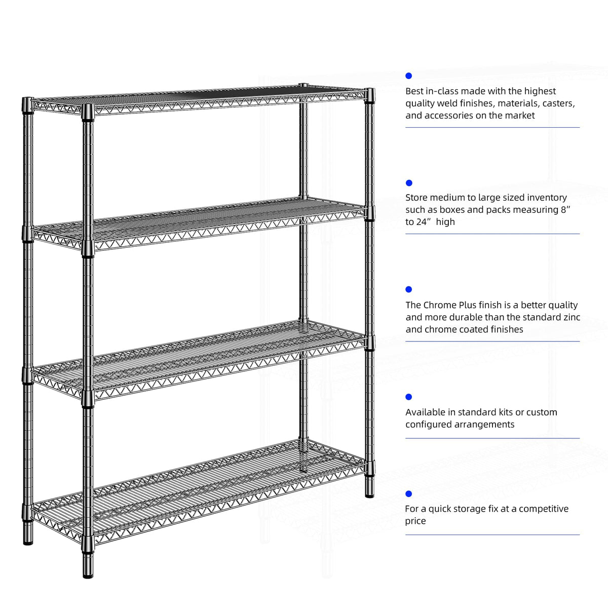 2800 LBS 59" W 4 Tier Storage Shelves Rack Metal Wire Shelving Unit (4 Count)