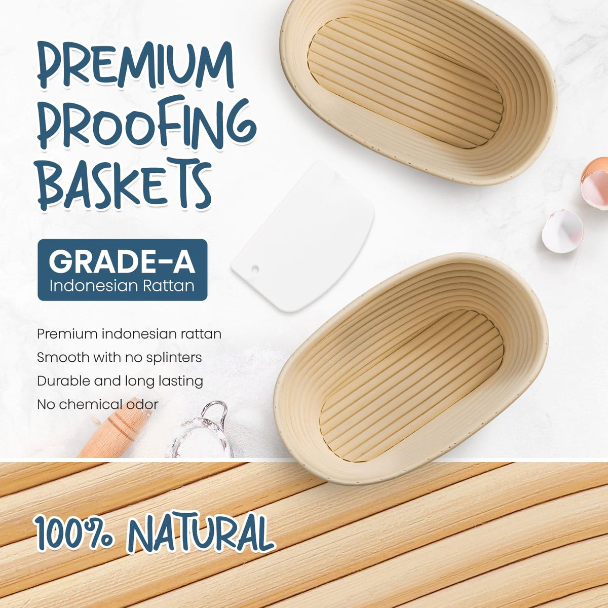 Sourdough Starter Kit with 2 Oval Banneton Bread Proofing Baskets (2 Count)