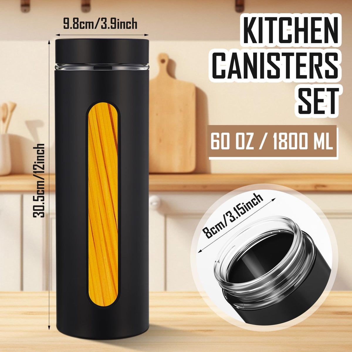 6 Pack Kitchen Canisters Set Airtight Stainless Steel Canister Food Storage Container with Window Glass (6 Count)