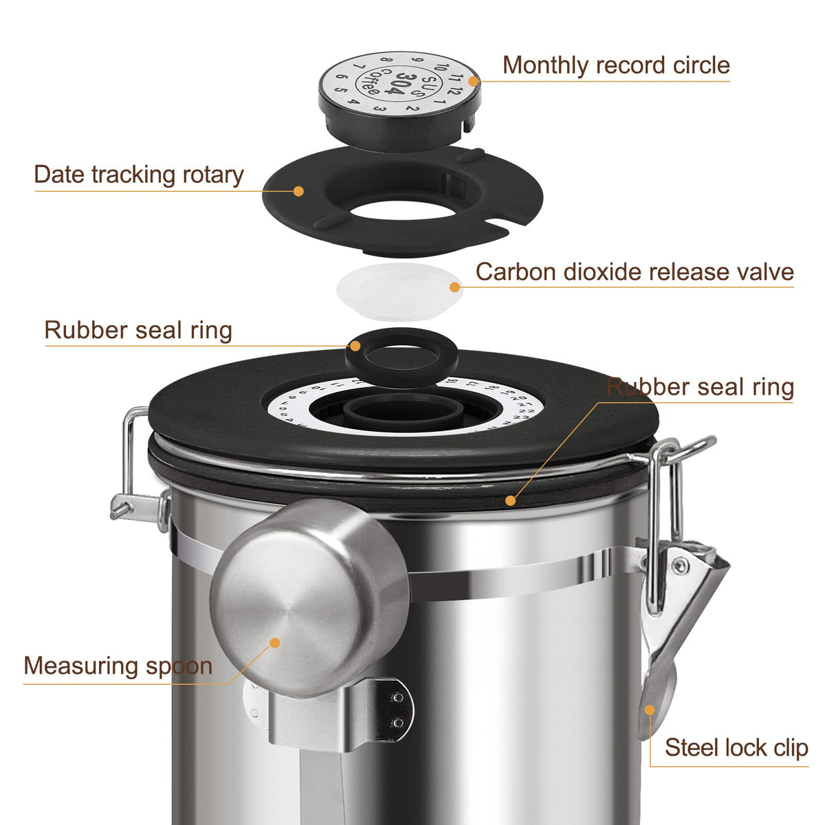 1.5L Airtight Vacuum Coffee Canister (16 Ounce)