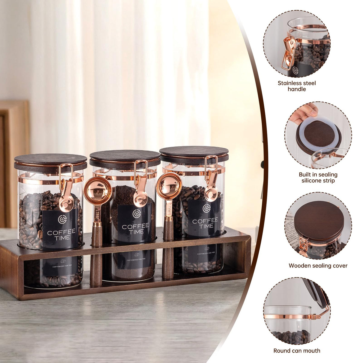 3 Piece Airtight Glass Coffee Canister Set (3 Count)