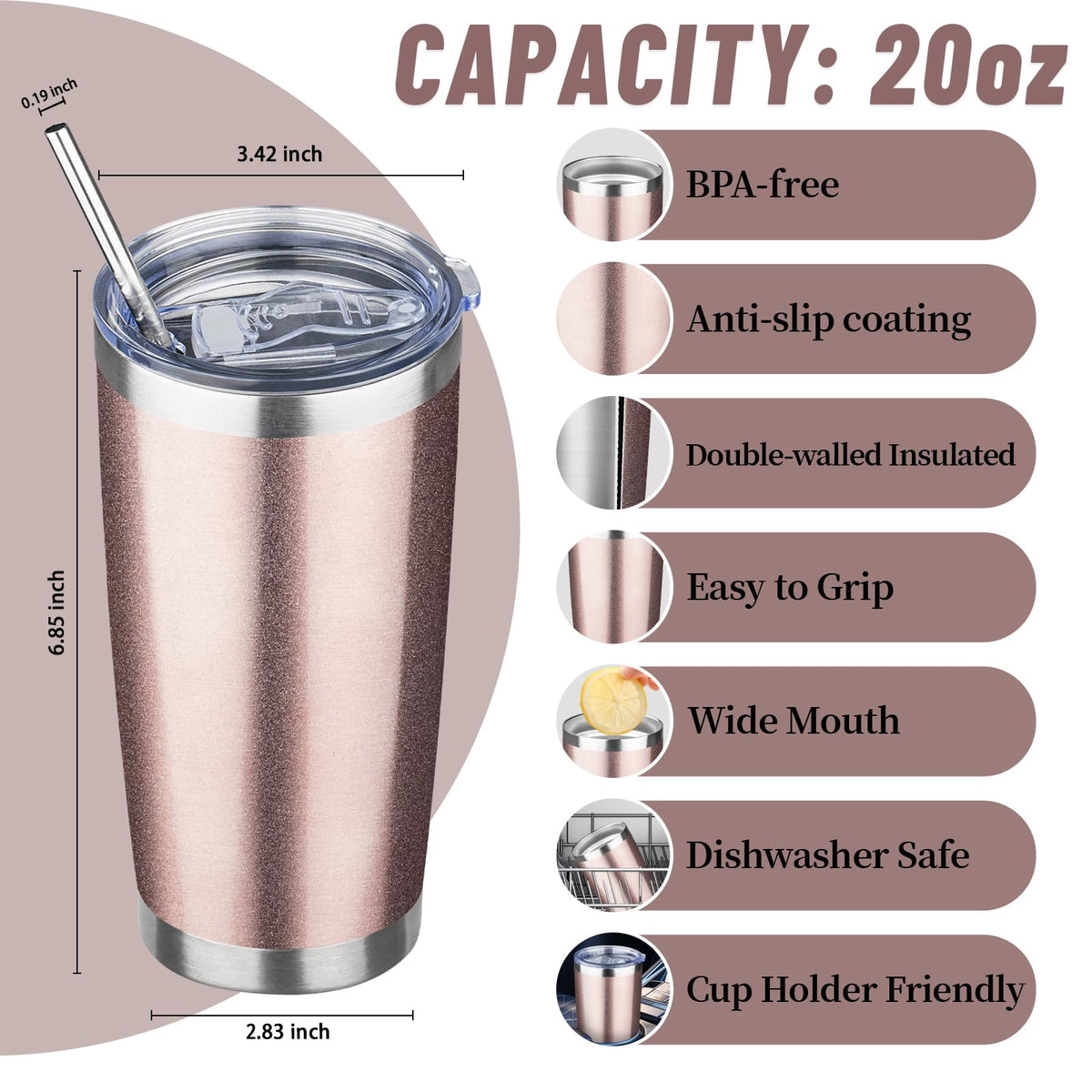 20 oz Tumbler with Lids and Straws (4 Count)