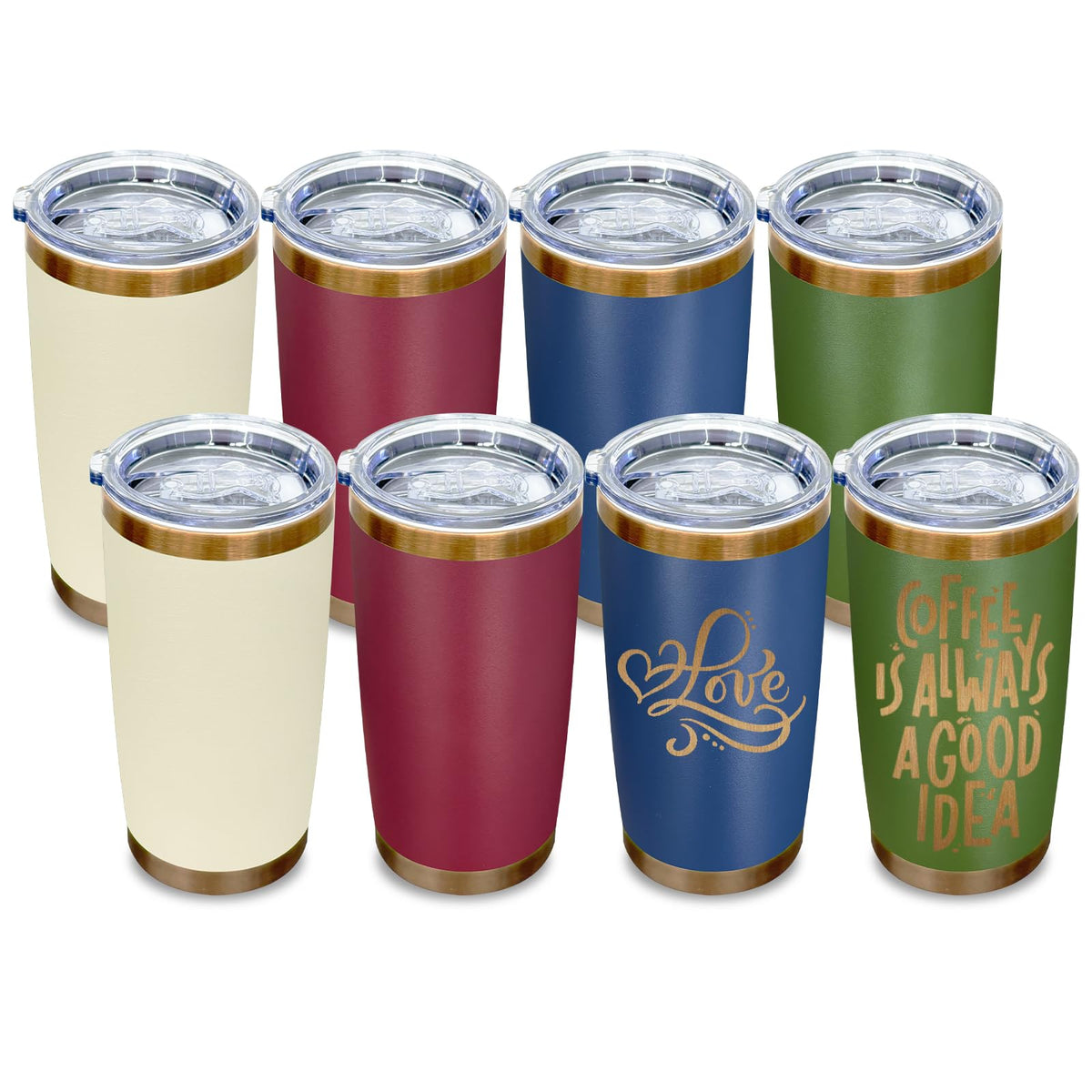 20 oz Tumbler Bulk Stainless Steel Tumblers with Lids and Straws Mixed (8 Count)