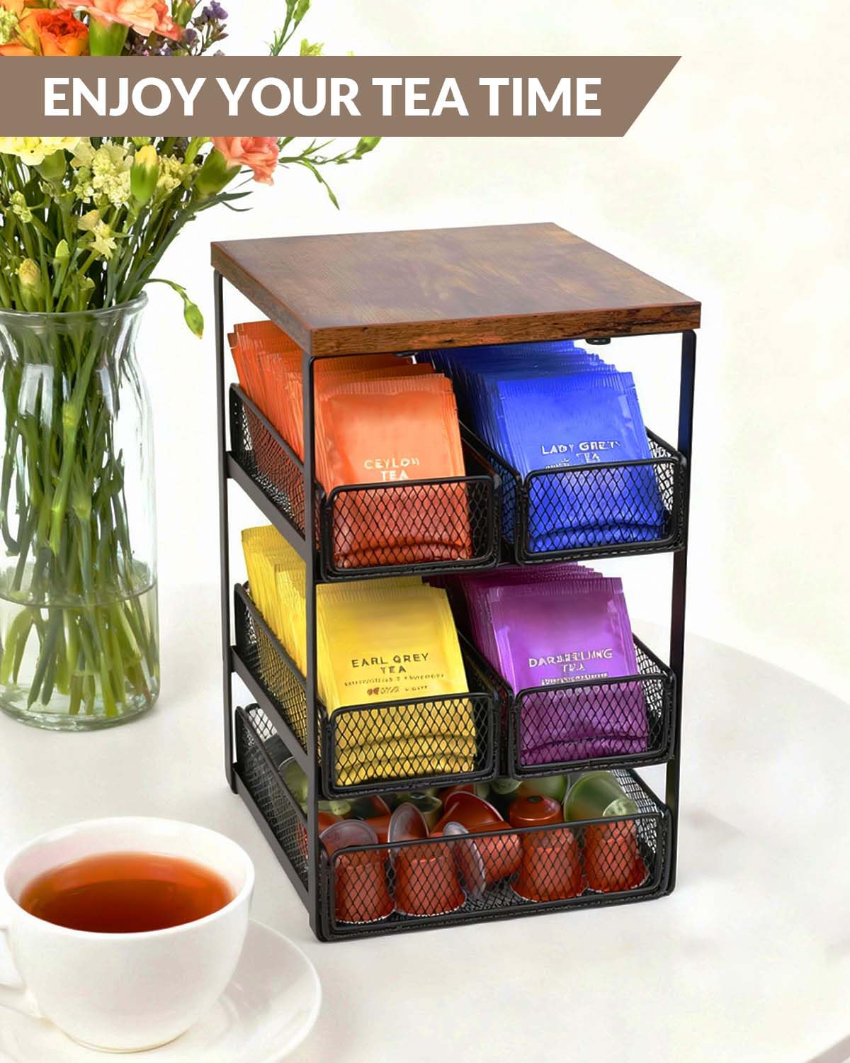 Tea Bag Organizer with 5 Drawers