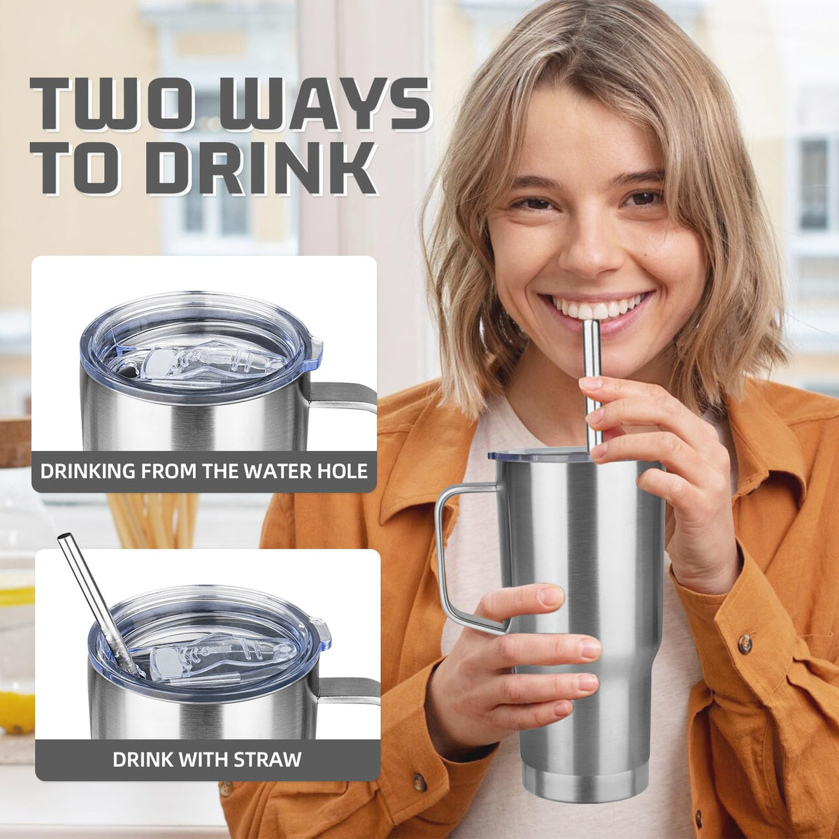 20 oz Tumbler with Handle Stainless Steel Insulated Coffee Mug Tumbler with Lid and Straw Double Wall Vacuum Insulated Coffee Mug Leak Proof Travel Mug Tumbler for Hot and Cold Drink (4 Count)