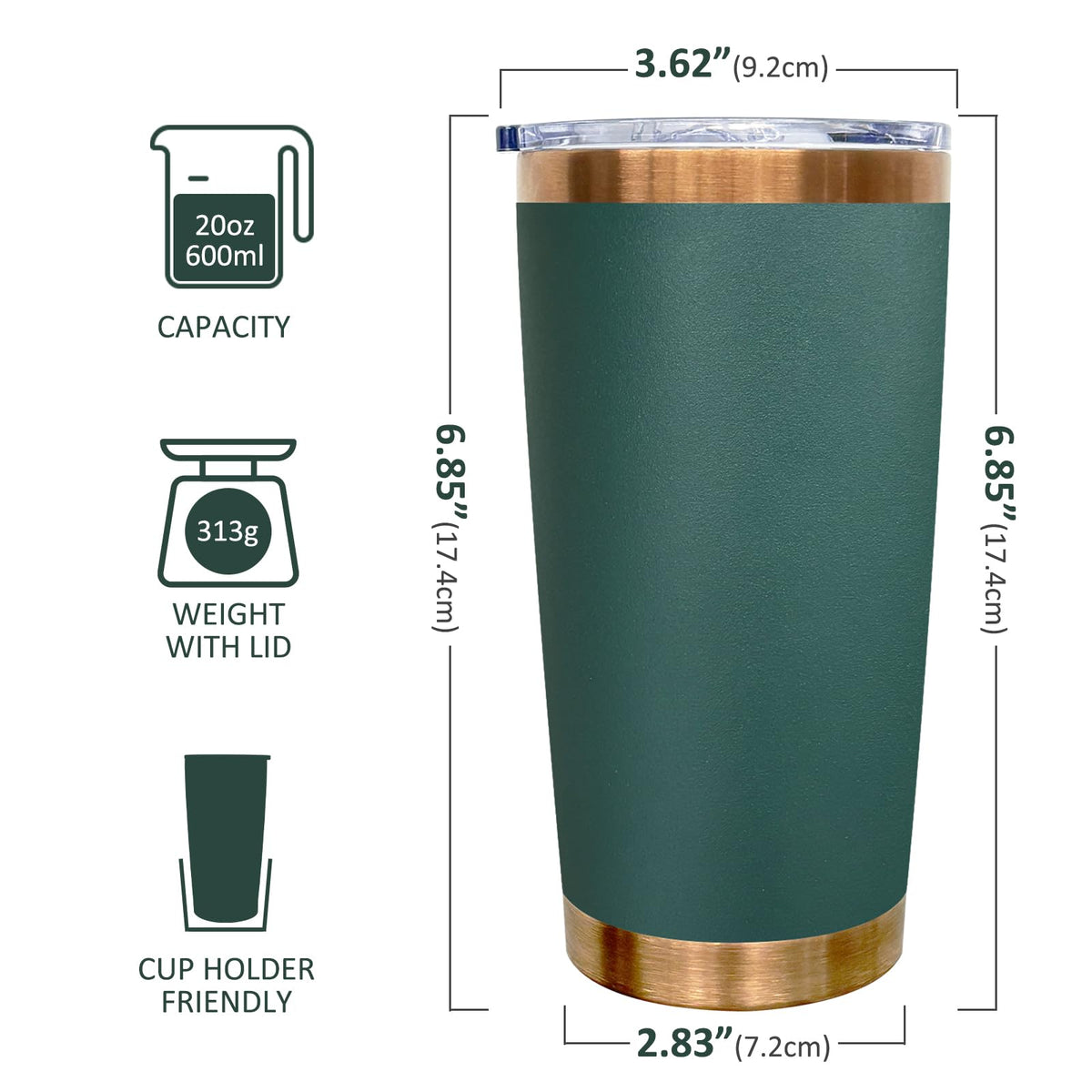 20 oz Insulated Tumblers Bulk With Lid and Straw Green (6 Count)