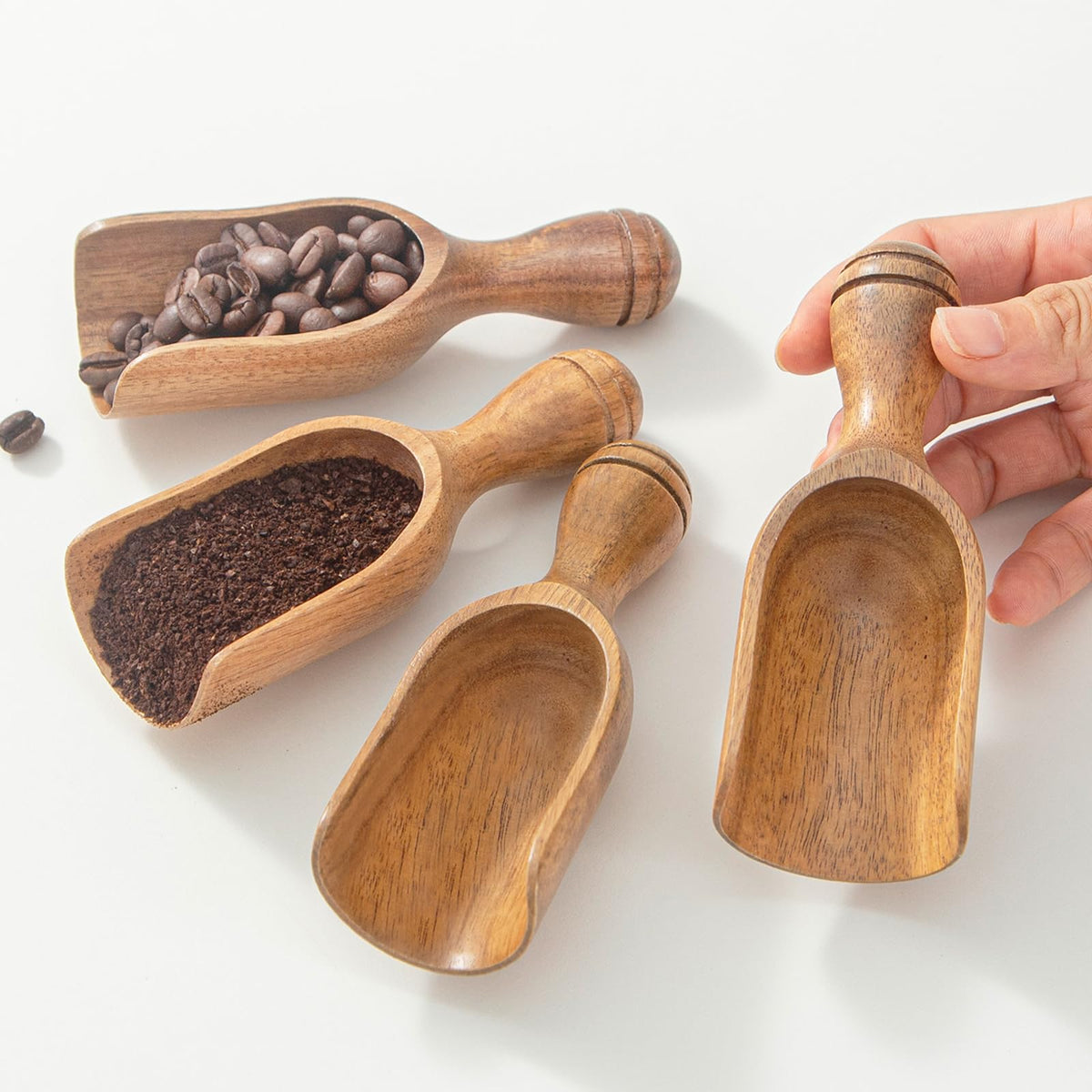 Wooden Scoops for Canisters 4PCS Wooden Scoop for Jars 4.9″Med (4 Count)