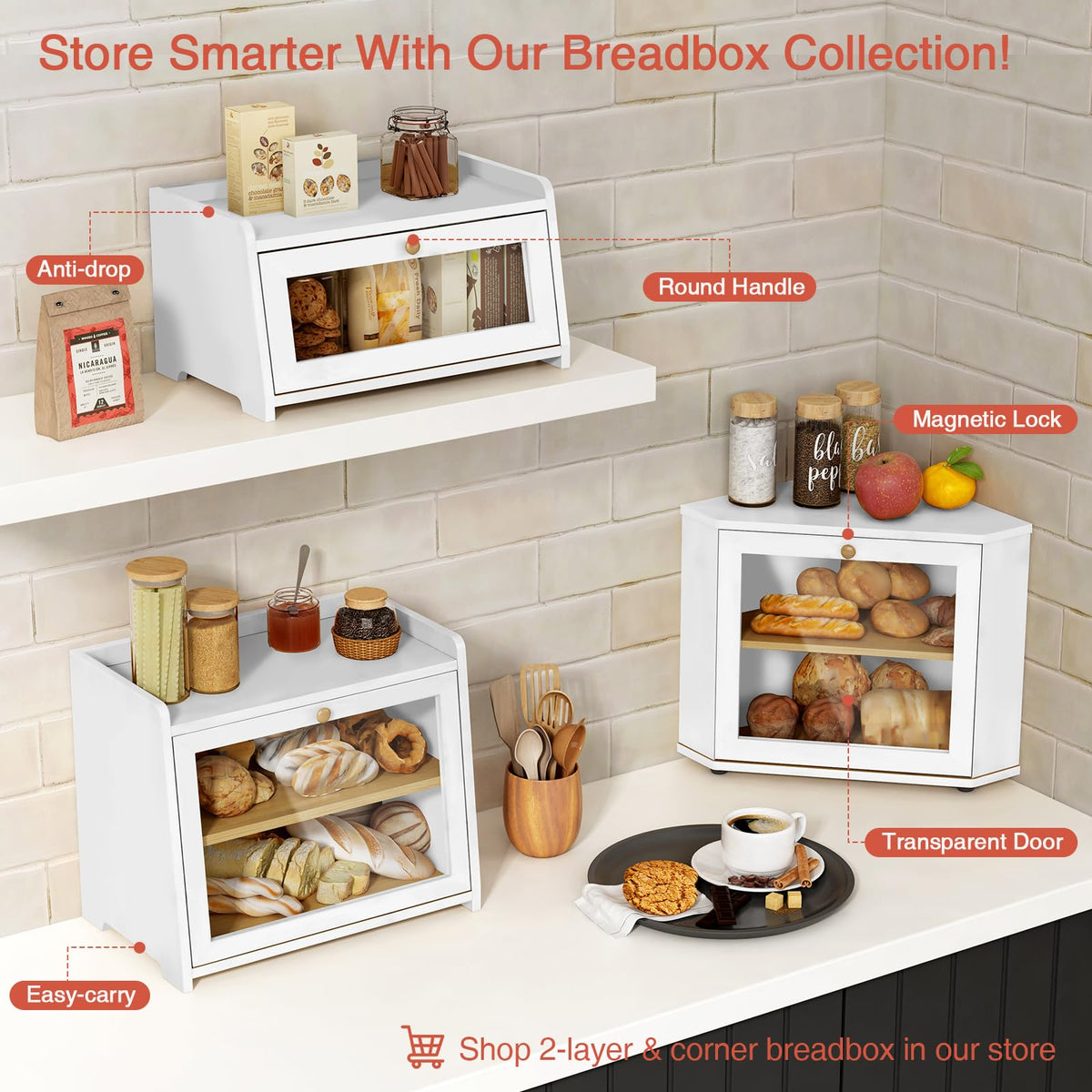 White Bread Box for Kitchen Countertop