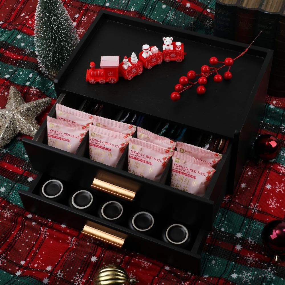 Tea Organizers with Drawer Wooden Tea Box