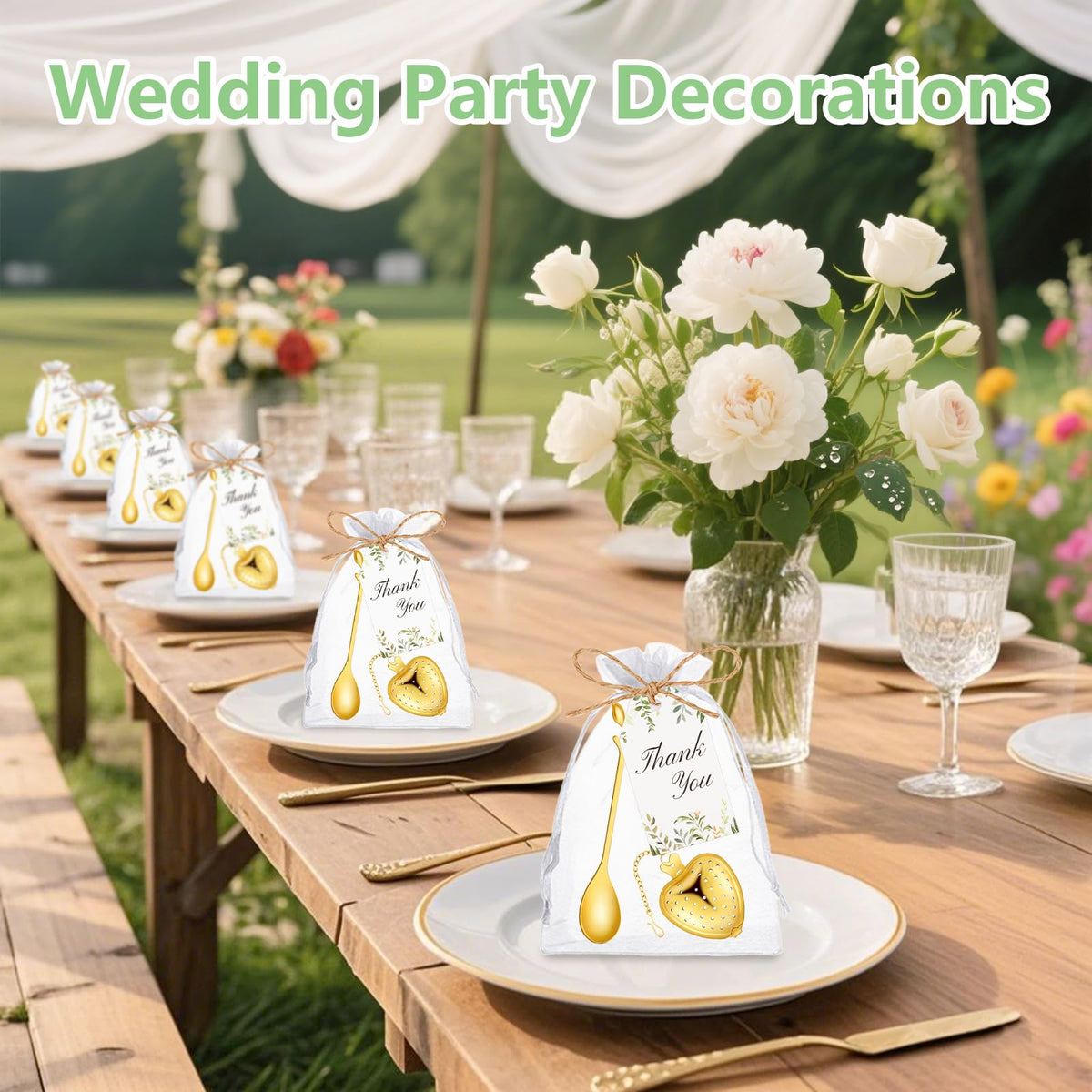 30 Sets Bridal Shower Tea Party Favor for Guests Leaf Tea Spoon Heart Tea Infuser for Loose Leaf Tea Steeper with Thank You Card Organza Bags for Wedding Gift Souvenirs Decoration
