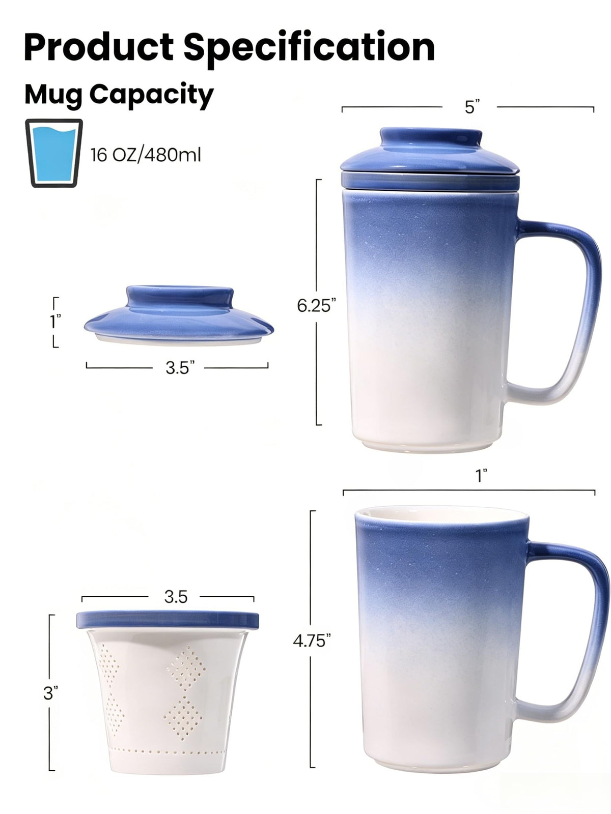 Ceramic Tea Mug with Infuser and Lid