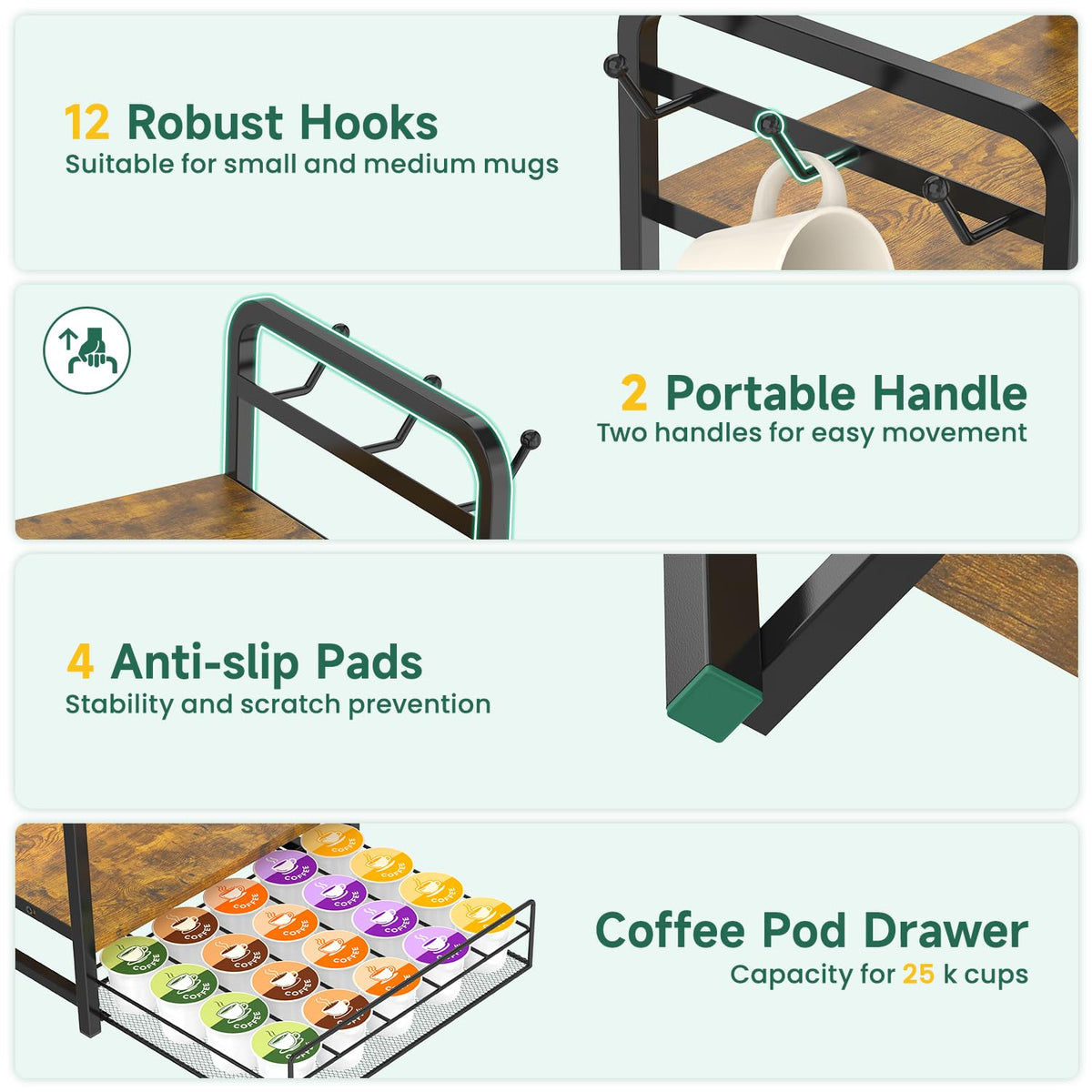 Coffee Bar Organizer Station Shelf Mug Holder for Countertop