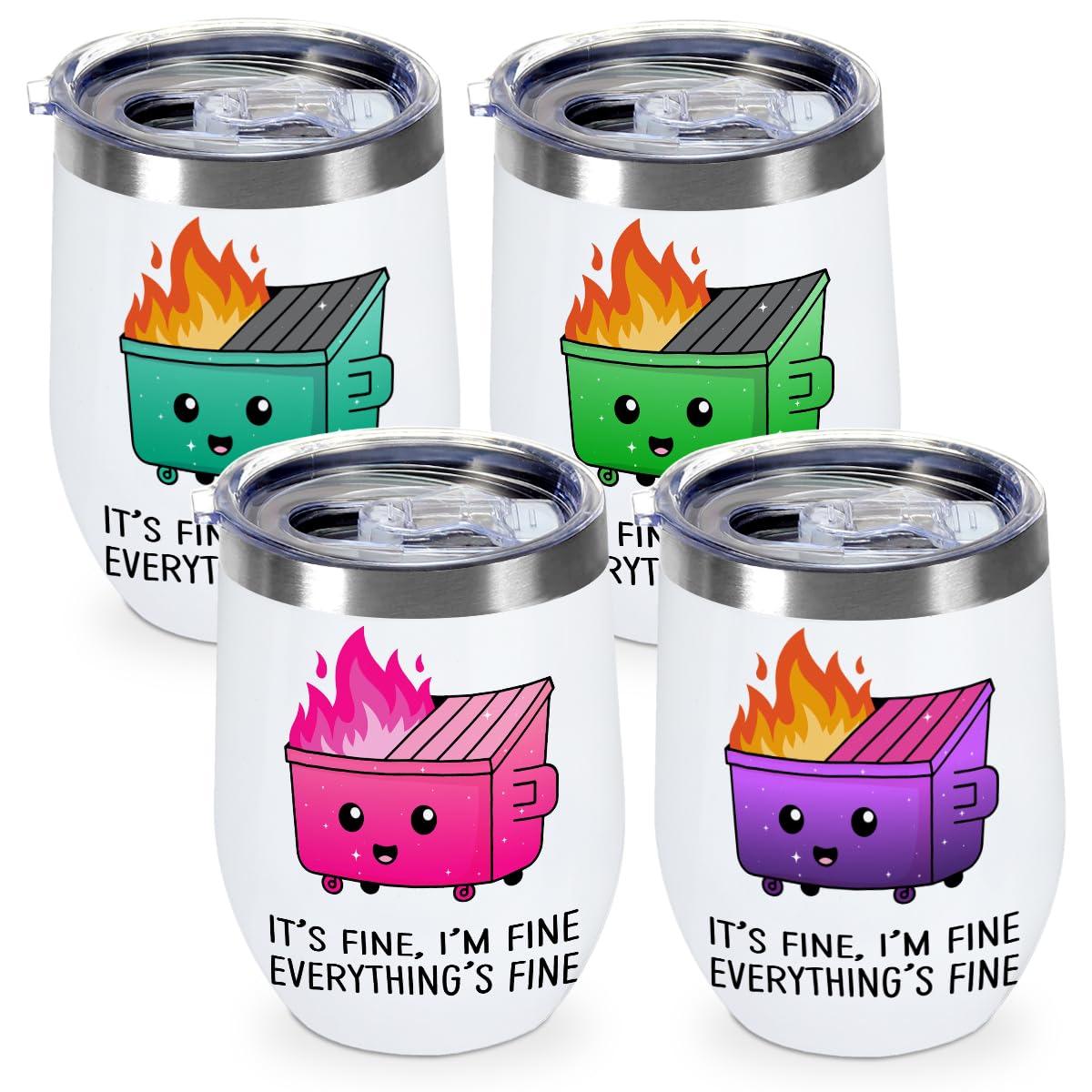 4 Pcs Funny Everything Is Fine Tumbler Cup