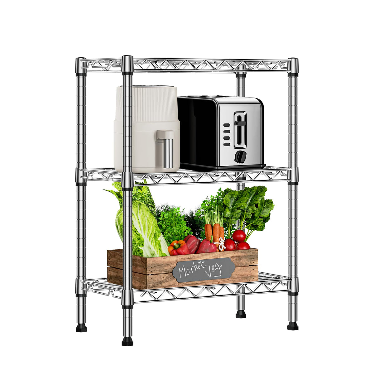 750 lbs 3 Tier Shelf Metal Storage Shelves Wire Rack Closet Organizers with PP Board for Garage Kitchen Bathroom Laundry Chrome 11.8" D x 21.7" W x 28.6" H