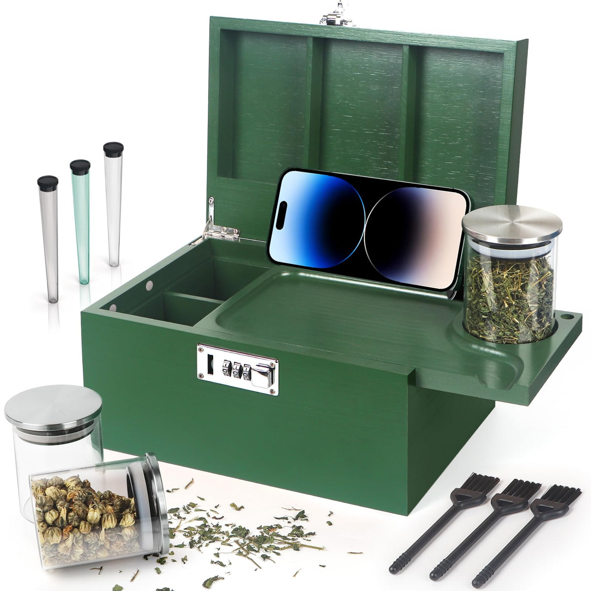 Large Green Bamboo Box with Combination Lock (4 Count)