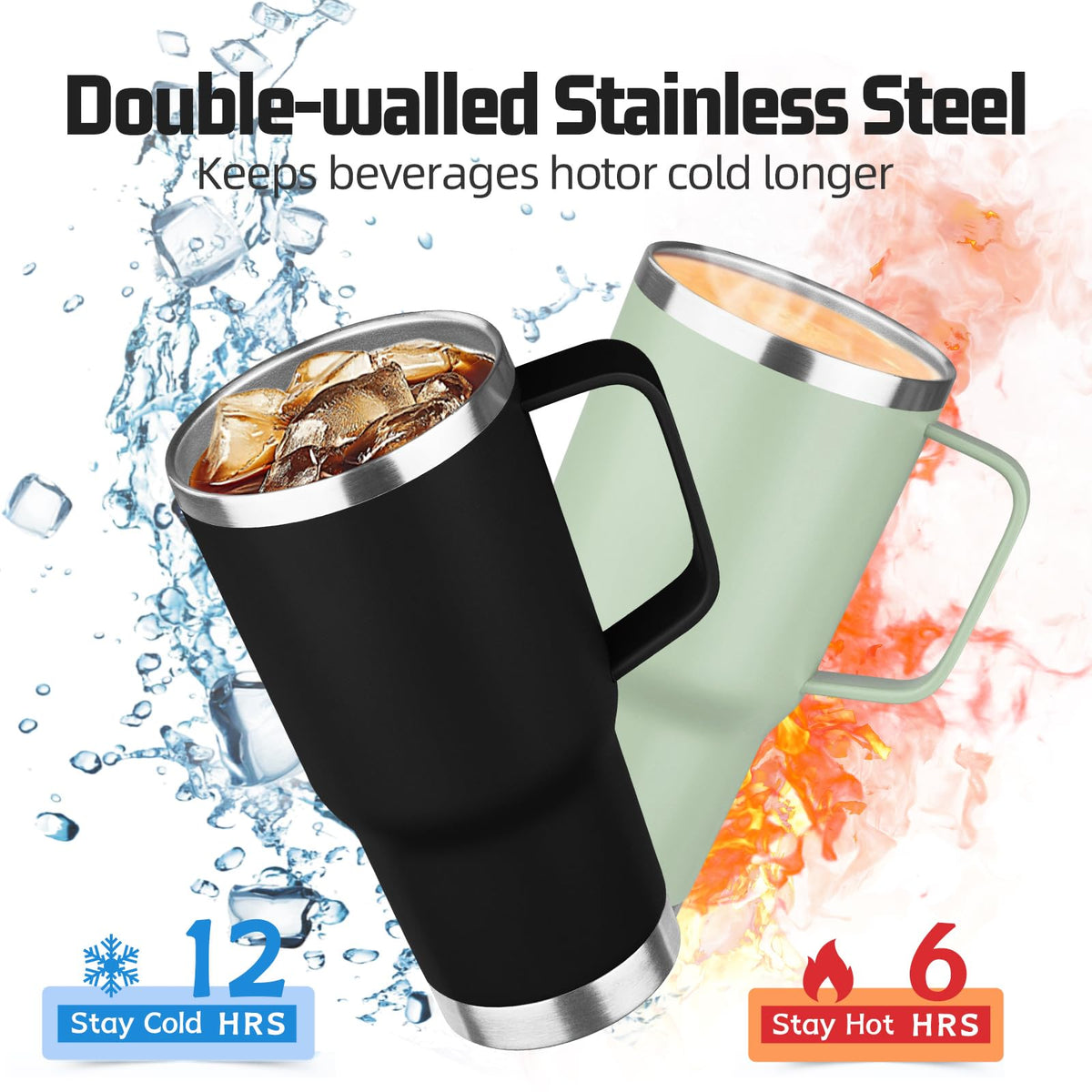 20 oz Tumbler with Handle Stainless Steel Insulated Coffee Tumbler with Lid and Straw Double Wall Vacuum Insulated Coffee Mug Leak Proof Travel Mug Tumbler for Hot and Cold Drink (4 Count)