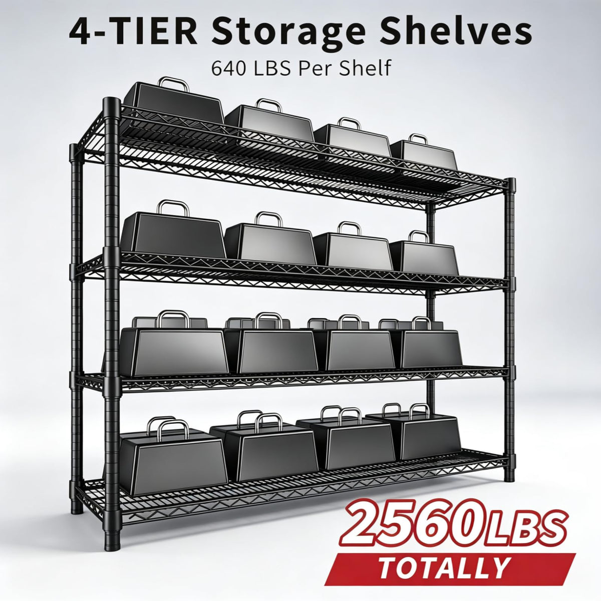 4 Tier Wire Shelving 2560LBS Heavy Duty Storage Shelves Garage Rack