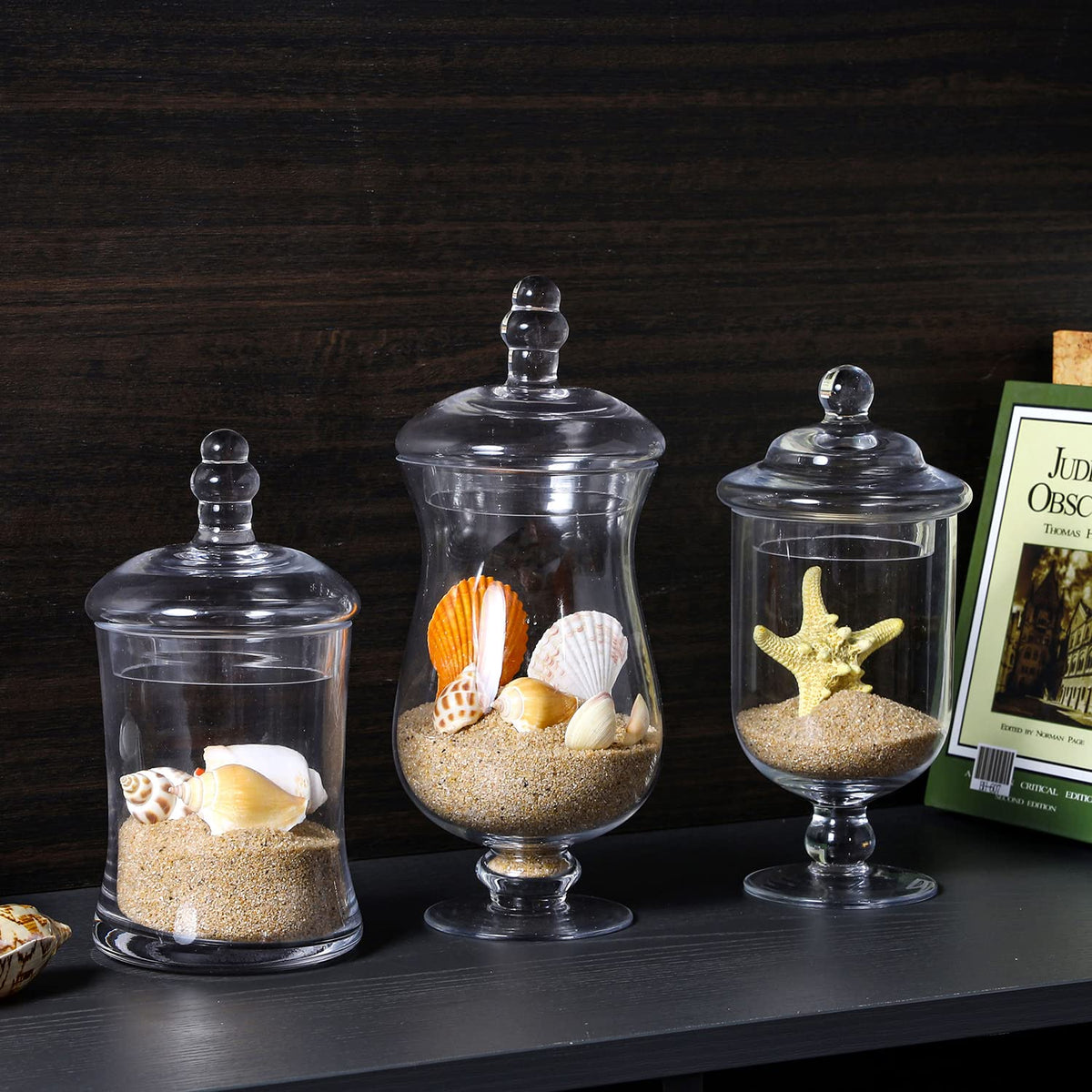 Clear Glass Apothecary Jars With Lid Footed Vase Set of 3 (3 Count)