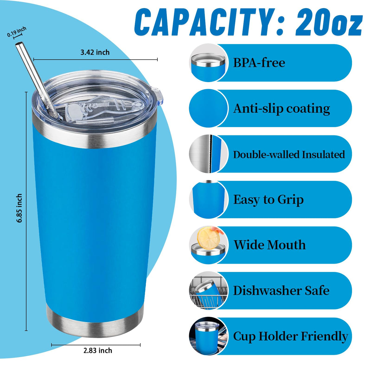 20 oz Tumbler with Lids and Straws (6 Count)