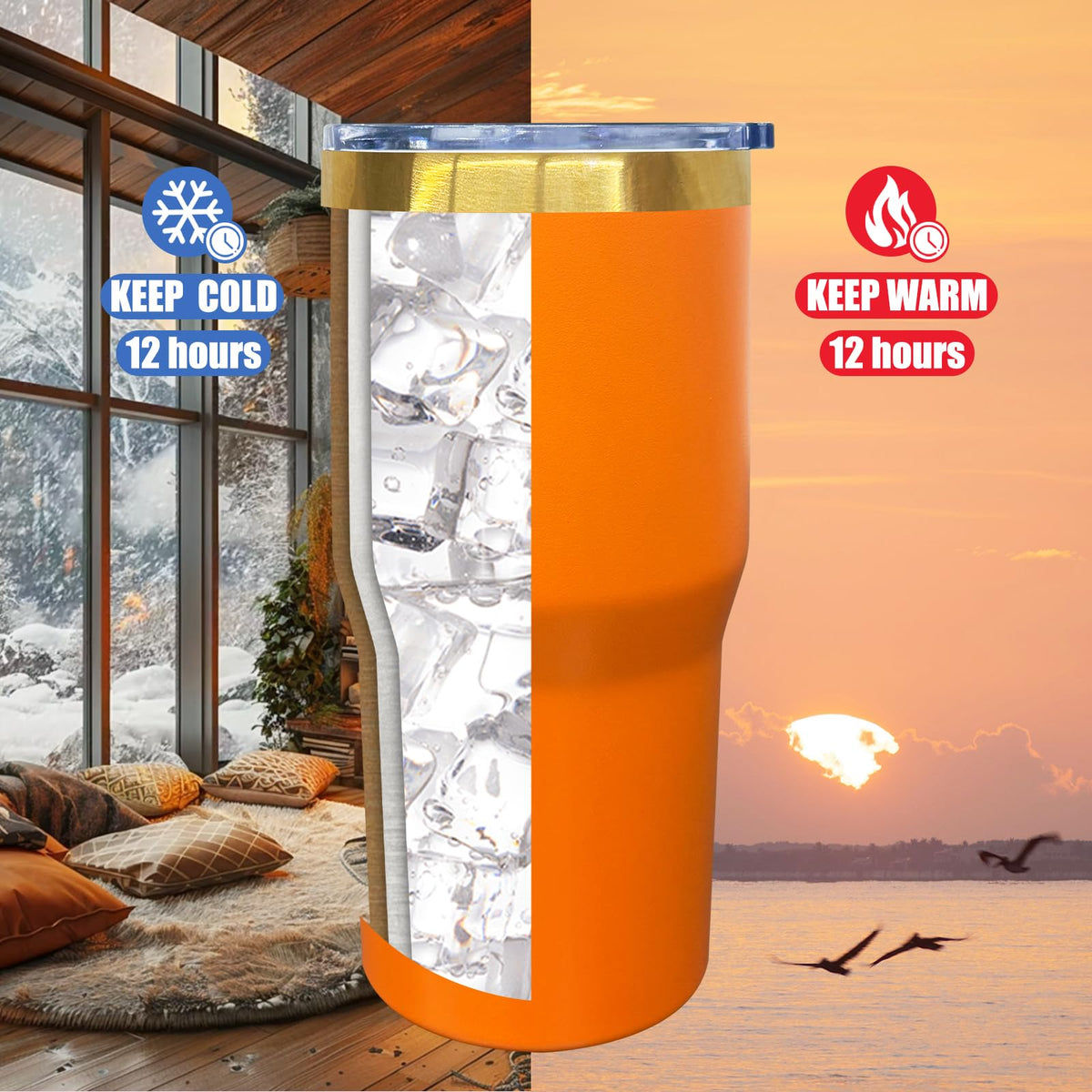 20 oz Tumbler Bulk Stainless Steel Tumblers with Lids and Straws Orange (6 Count)