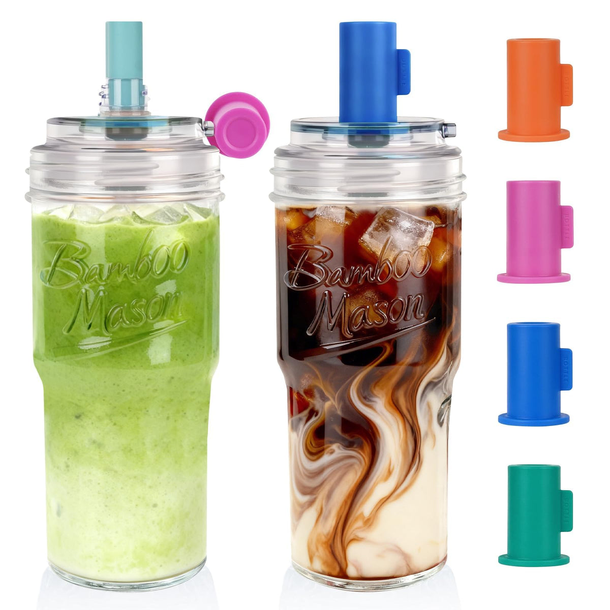 Glass Cups With Lids And Straws (2 Count)