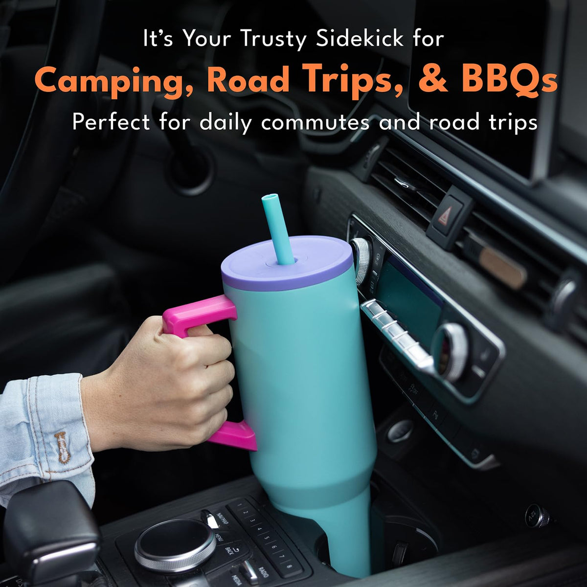 Spill Proof 40oz Insulated Tumbler with Handle & Straw Travel Mug