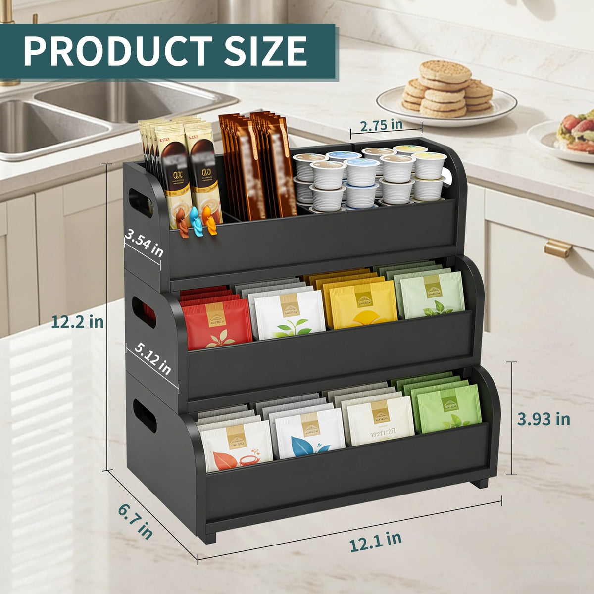3 Layer Stackable Bamboo Tea Bags Organizer Storage Rack