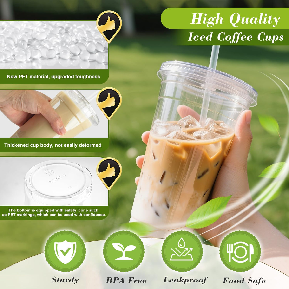 32 oz Clear Plastic Cups with Lids and Jumbo Straws (50 Count)
