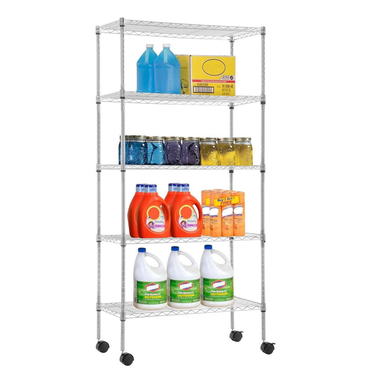 30" L×14" W×60" H Wire Shelving Unit Commercial Metal Shelf with 5 Tier Casters Adjustable Layer Rack Strong Steel for Restaurant Garage Pantry Kitchen Garage