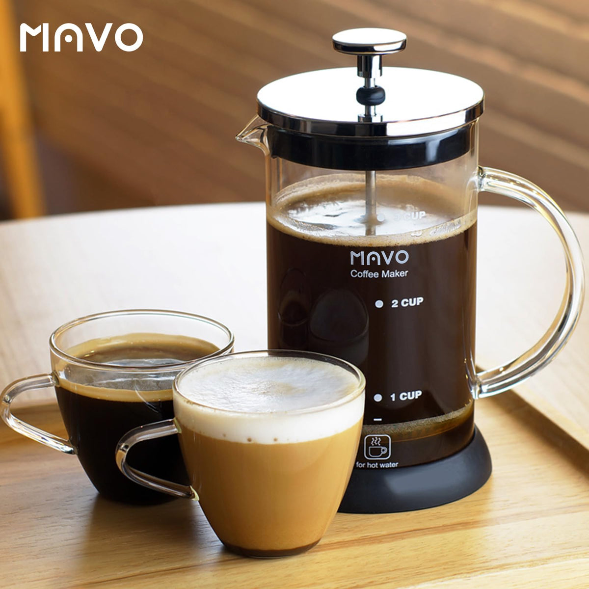 French Press Coffee Maker Stainless Steel Cold Brew Heat Resistant Glass Coffee & Tea Maker with 2 Filter