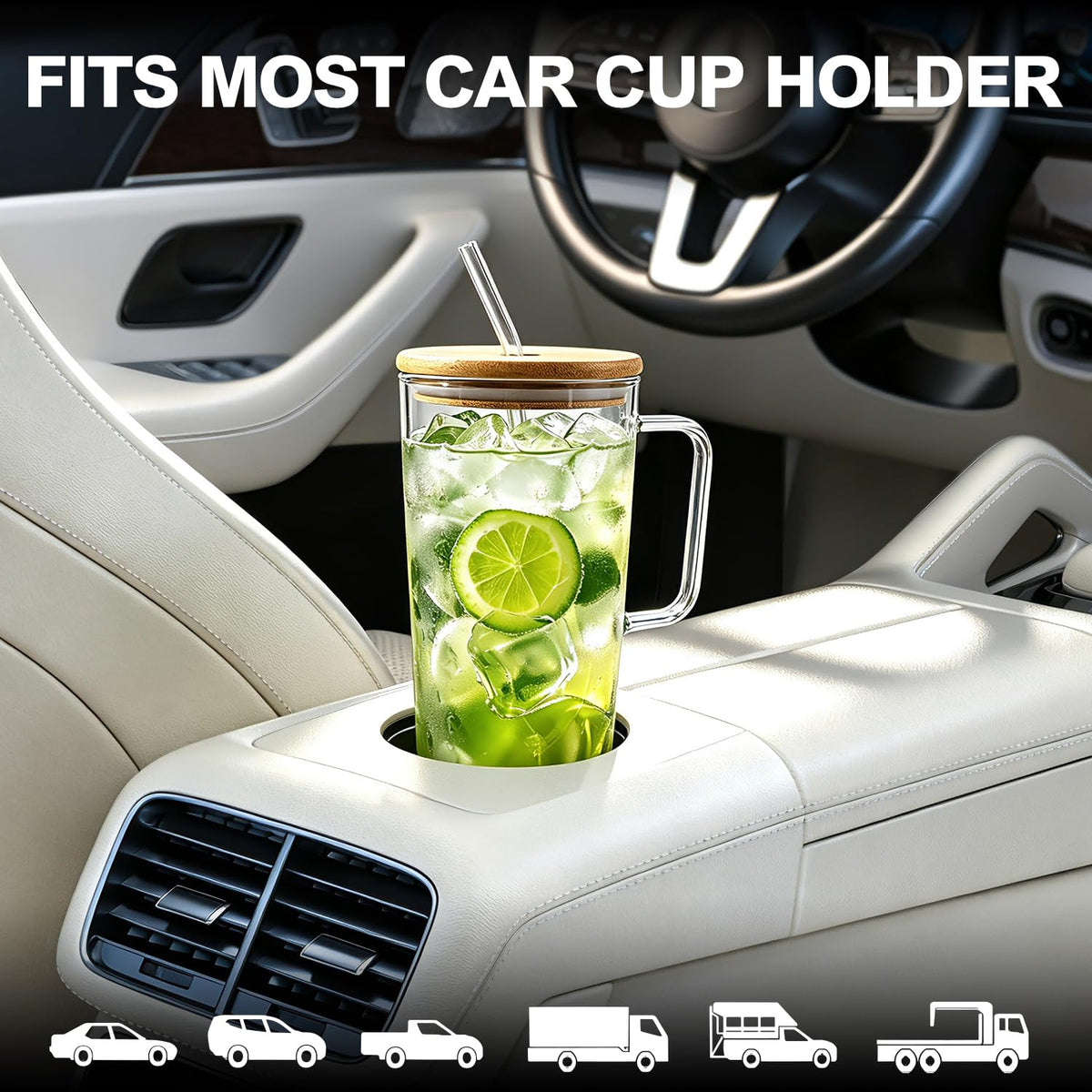 Glass Cup with Handle 49oz Tumbler with Straw and Lid