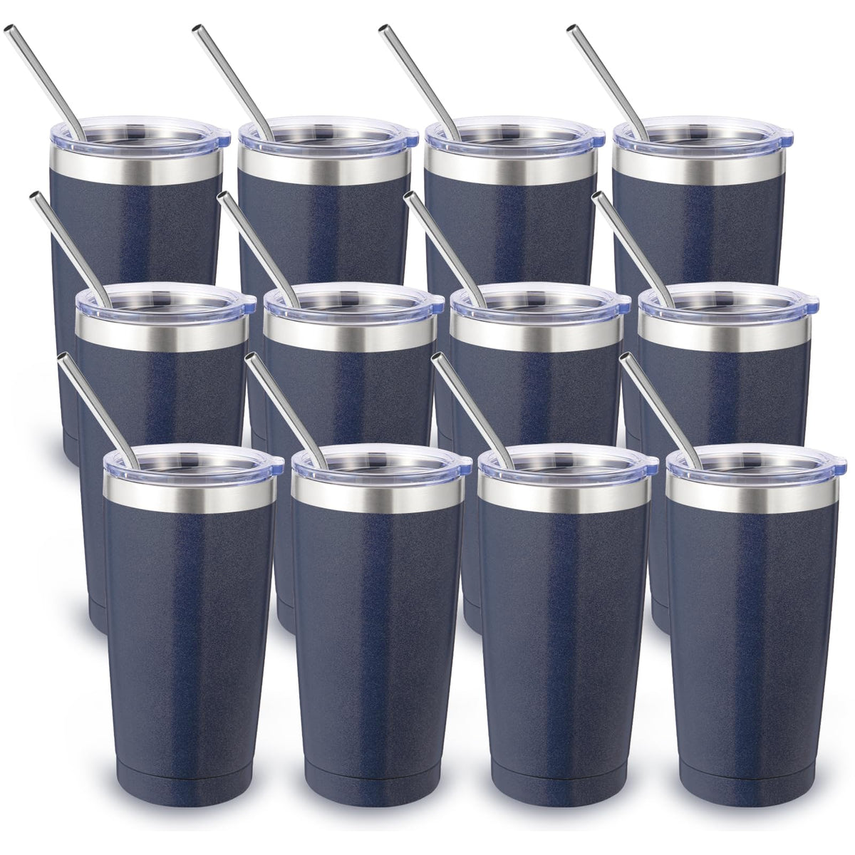20oz Stainless Steel Tumbler with Lid and Straw Bulk 12 Pack (12 Count)