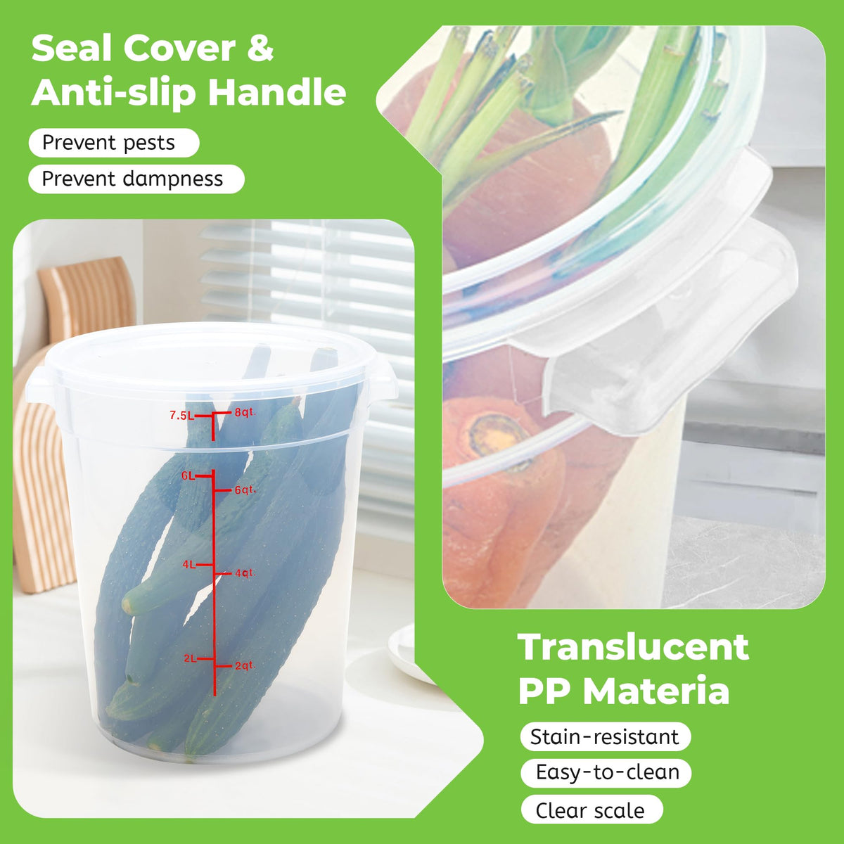 4 Pack 8 Qt Round Food Storage Containers with Lids (4 Count)