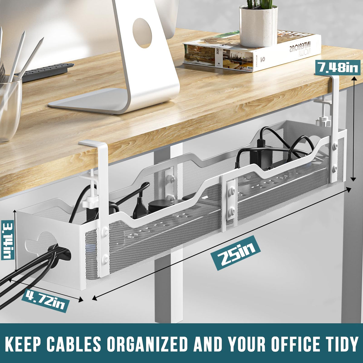 Under Desk Cable Management Tray White