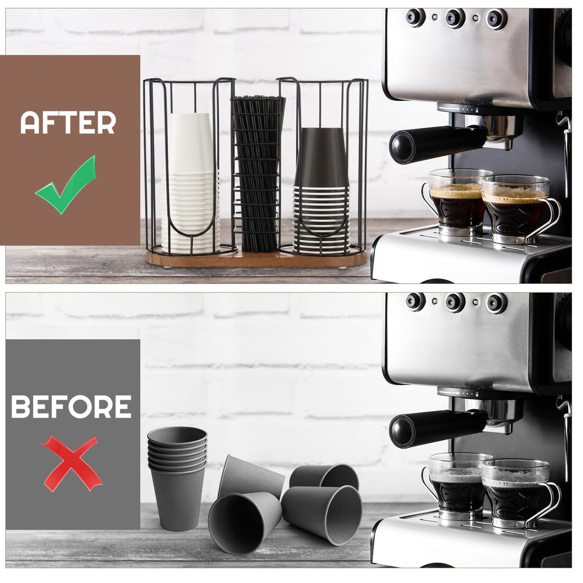 18oz Adjustable Coffee Cup Dispenser with Wooden Base