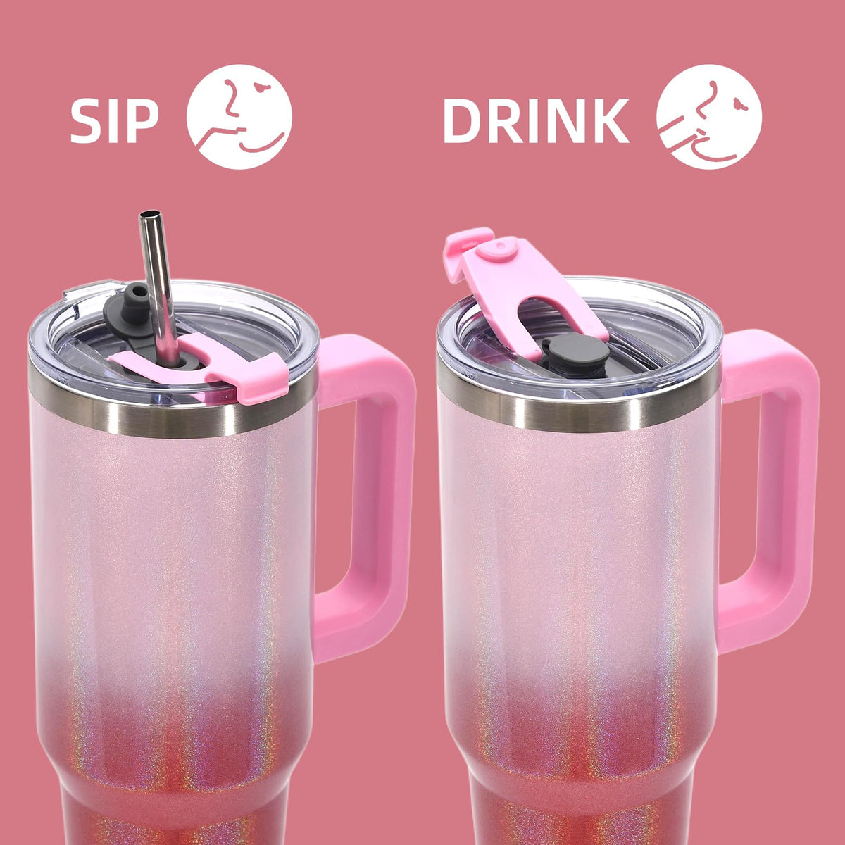 30 oz Shiny Tumbler with Handle and Straw